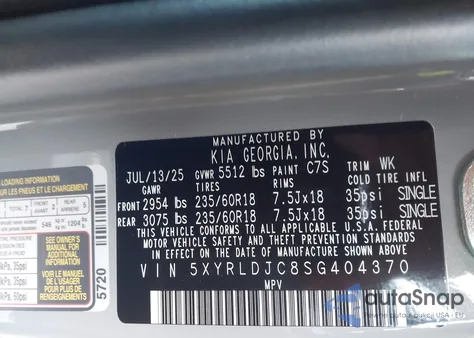 2025 Kia Sorento S from USA, damaged, VIN 5XYRLDJC8SG404370